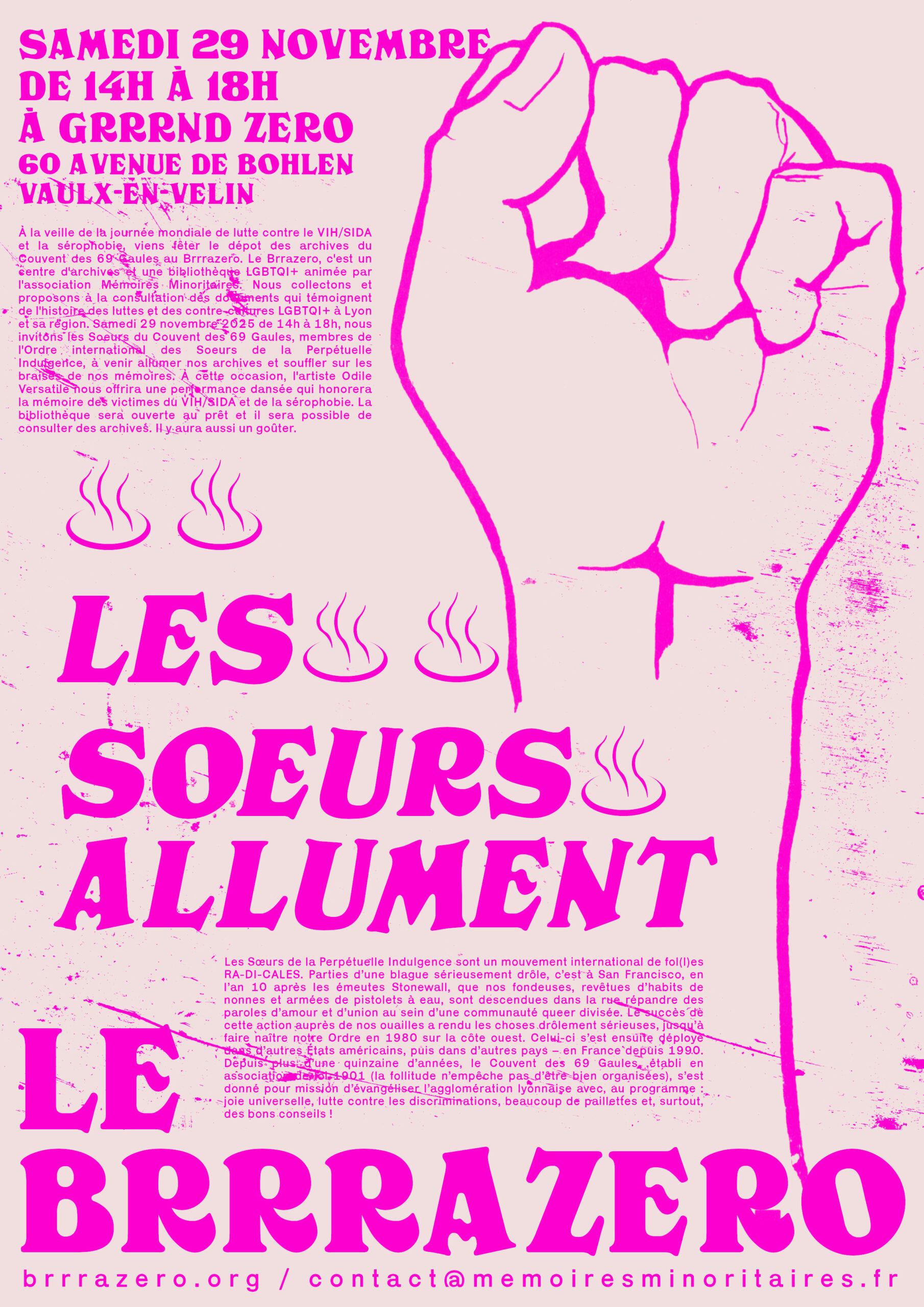 Une affiche rose montrant un point levé.