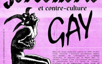 L'affiche montre un diablotin en costume de bouffon. Il est hilare et se tient les côtes, tandis que le mot GAY semble surgir de sa poitrine.